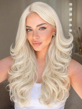 Women's Blonde Heat Resistant Synthetic Layered Flip Curls Long Wavy Wig Bangs